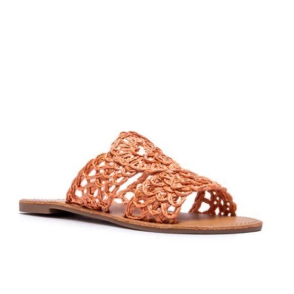 !! NEW !! Woven Raffia Slide Sandals in Deep Coral - Picture 6 of 7
